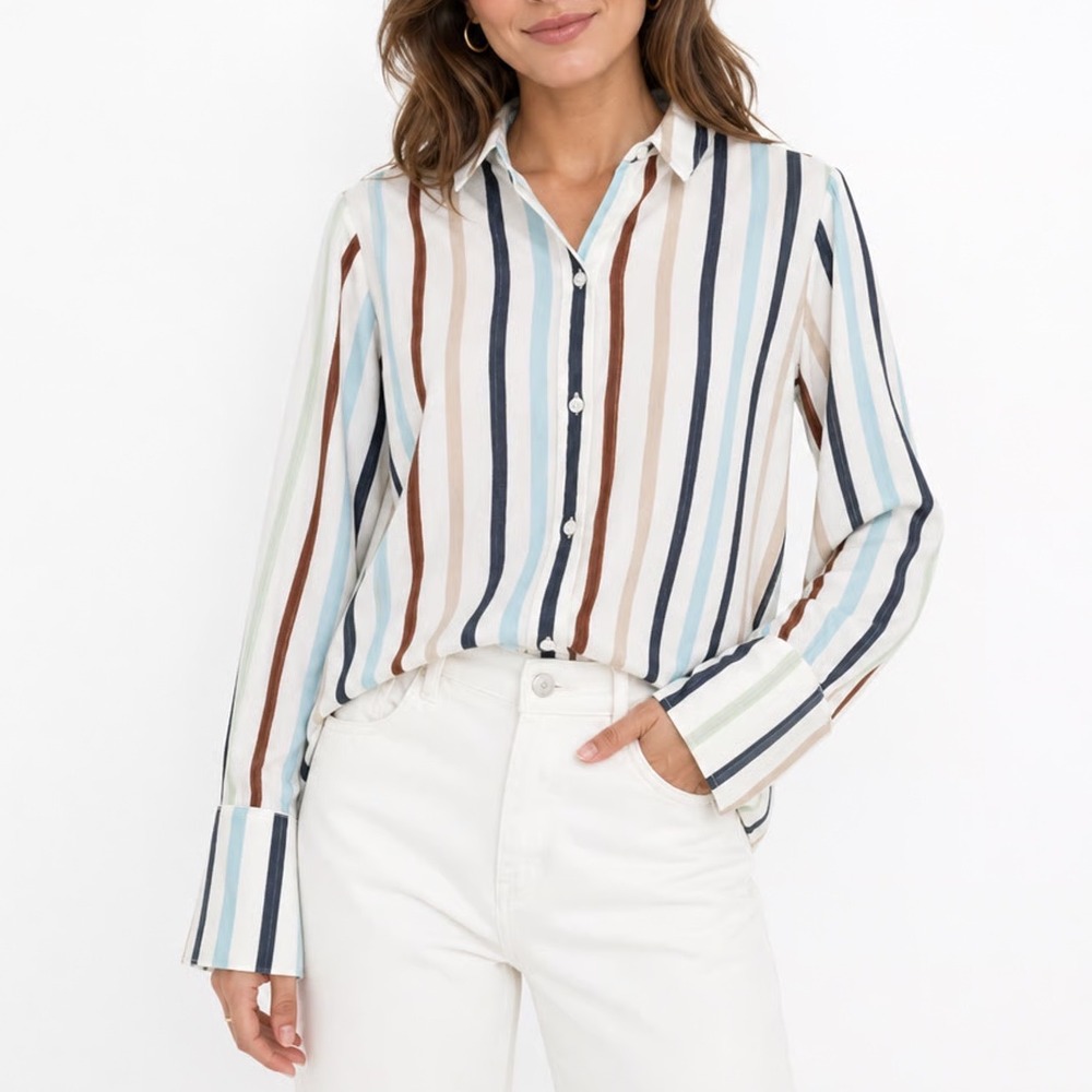 Halogen Shirt Womens XL Multicolor Striped Long Sleeve Spread Collar Button Up